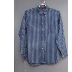 IZOD Easy Care Blue Black Check Shirt Size L
